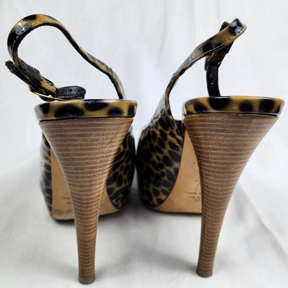 Giuseppe Zanotti Mob Wife Cheetah Print Patent Leather Peep Toe Heels US 7 EU 37 - Picture 8 of 12